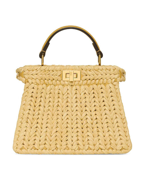 Fendi Sand Leather And Interlaced Fibre Bag 8BN335 Apricot